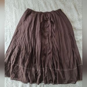 Coldwater Creek Women’s Brown Full Midi Skirt XL Cotton Silk